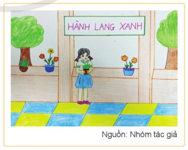 Học sinh vẽ tranh tuyên truyền dự án Hành lang xanh, thể hiện ý thức môi trường
