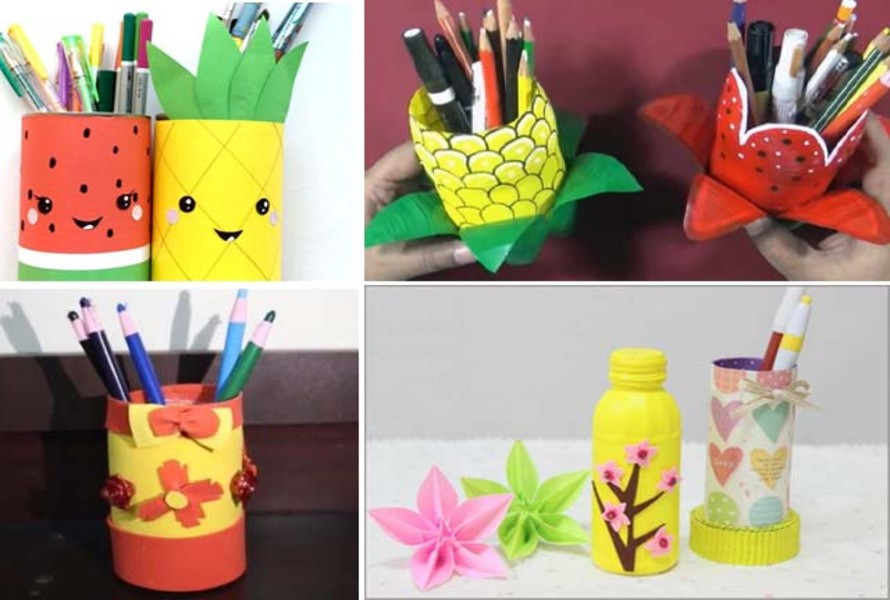 Hộp bút tái chế hình trái cây tươi vui, làm từ chai nhựa và tô điểm bằng màu sắc rực rỡ