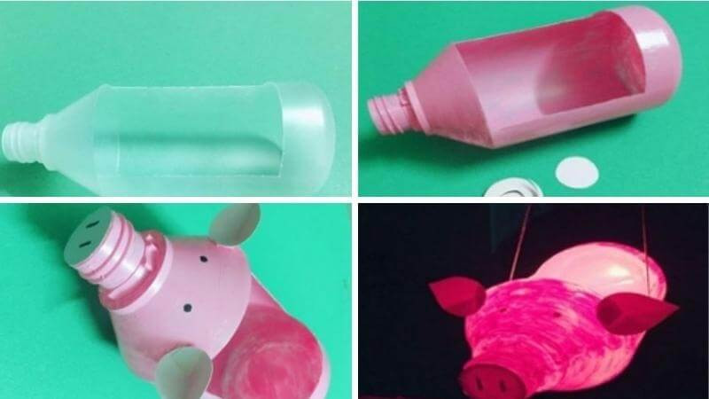 Hướng dẫn cách làm đèn Trung thu bằng đồ tái chế từ chai nhựa hình heo con