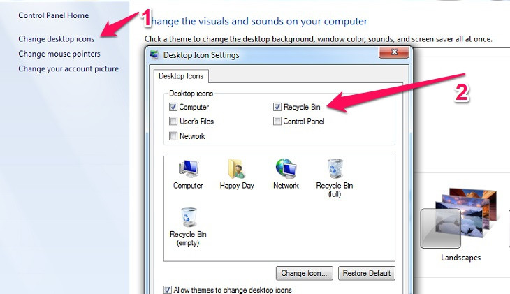 Hướng dẫn hiển thị Recycle Bin trên màn hình desktop