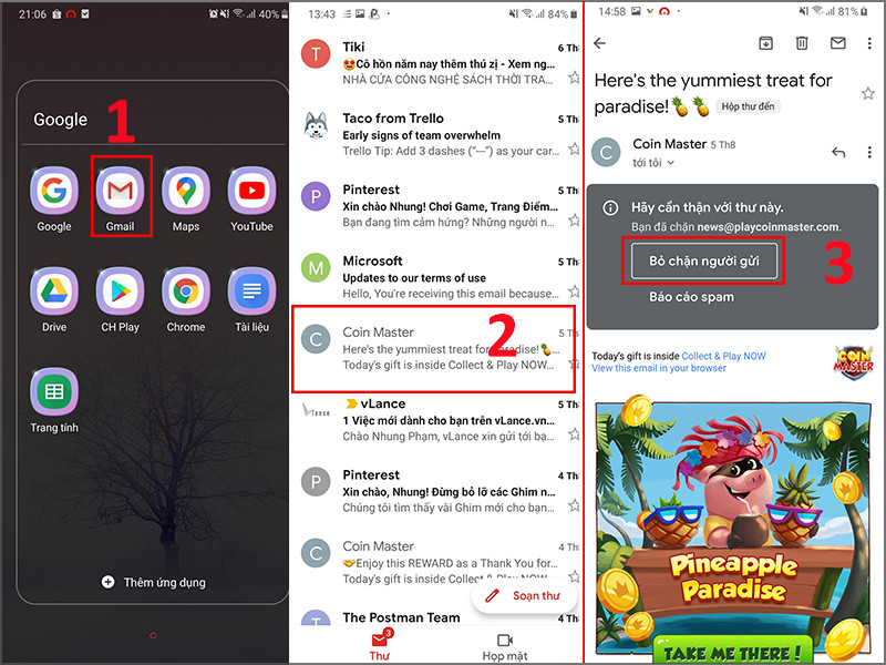 Hủy chặn người gửi để nhận lại email đã chặn trước đó