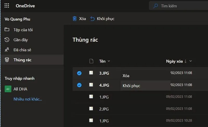 Khôi phục các tệp đã xóa từ OneDrive