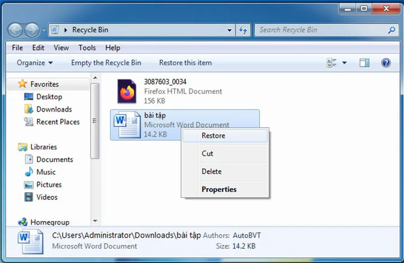 Khôi phục tệp đã xóa bằng phiên bản trước trong Windows