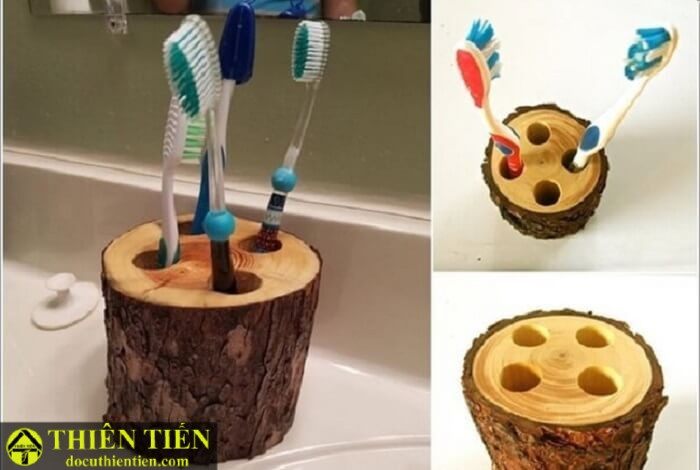 Khúc gỗ hình khủng long dễ thương làm giá đựng bàn chải