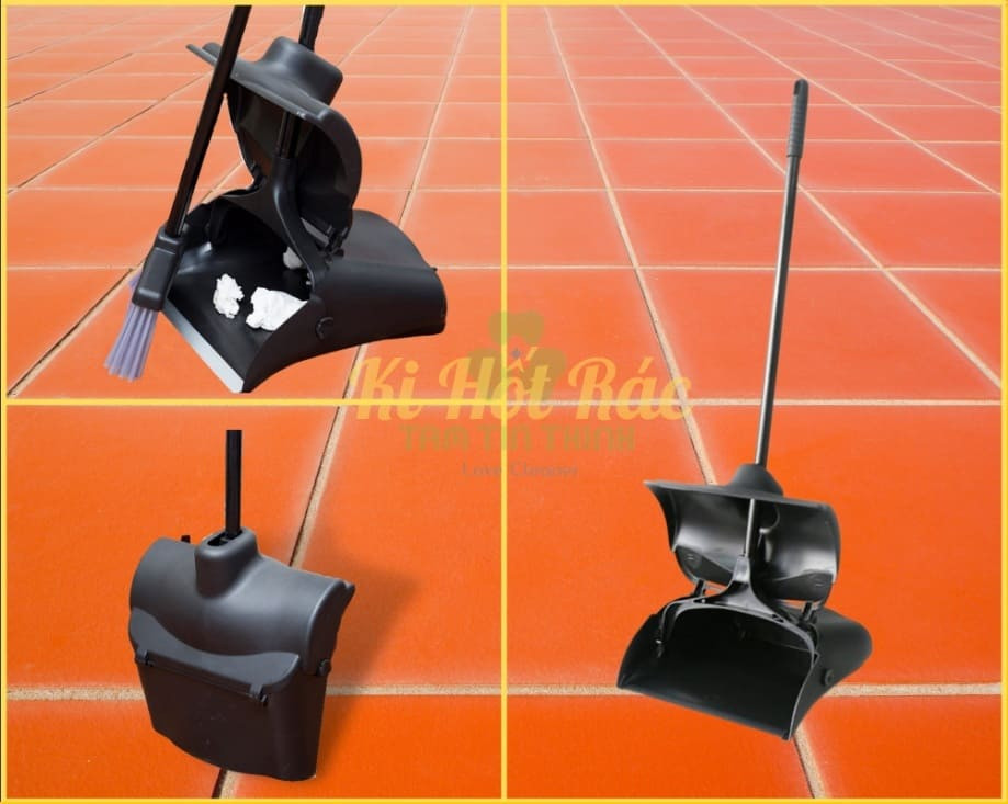 Ki hốt rác có nắp đậy màu xanh lá, thân thiện với môi trường