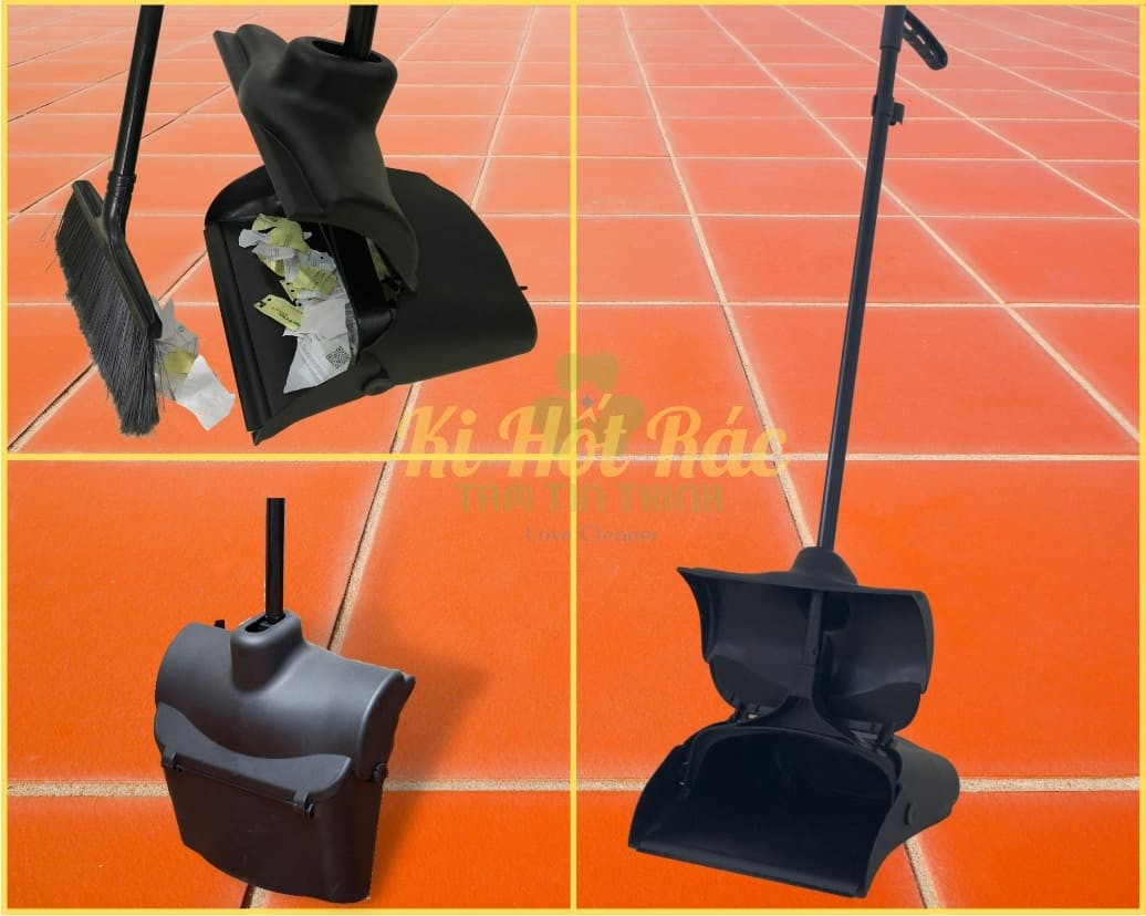 Ki hốt rác có nắp đậy nhựa, tiện lợi cho việc thu gom rác thải