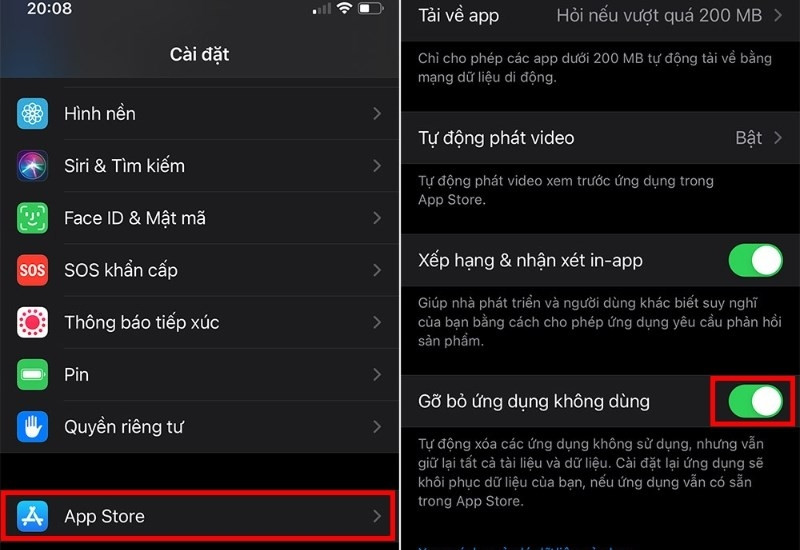 Kích hoạt tính năng Gỡ bỏ ứng dụng không dùng giúp tự động dọn rác iPhone mà vẫn giữ lại dữ liệu cá nhân.