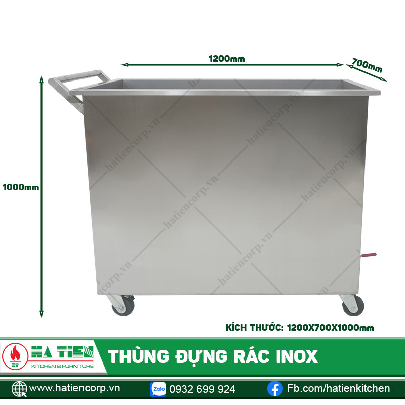 Kích thước thùng đựng rác lớn inox công nghiệp