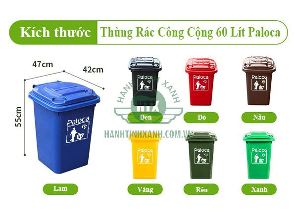 Kích thước tổng thể của thùng rác công cộng 60 lít