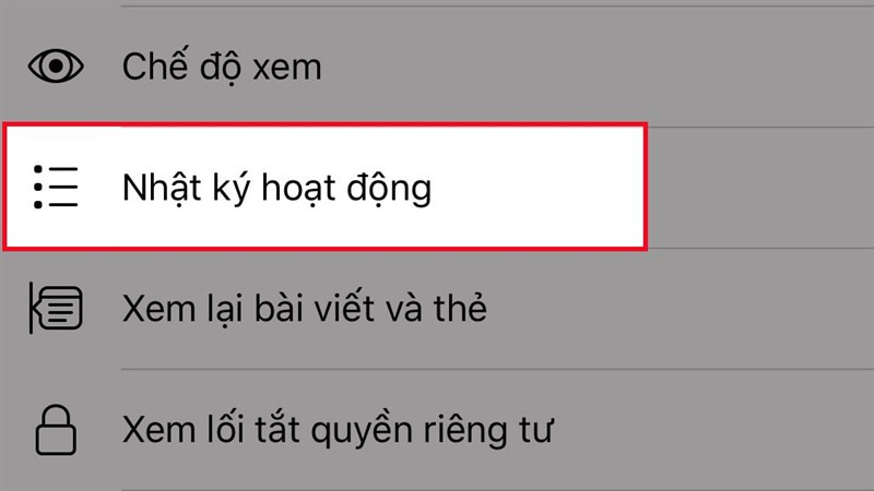 Lựa chọn Nhật ký hoạt động từ menu