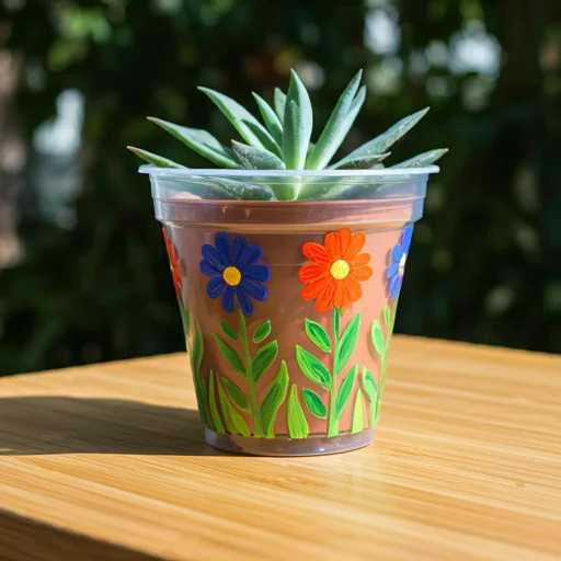 Ly trà sữa tái chế thành chậu cây xương rồng mini