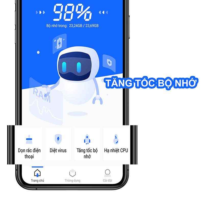 Màn hình tăng tốc bộ nhớ trên ứng dụng iClean