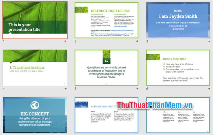 Mẫu PowerPoint bảo vệ môi trường với khung nền xanh lá tươi mát, tạo cảm giác gần gũi với thiên nhiên