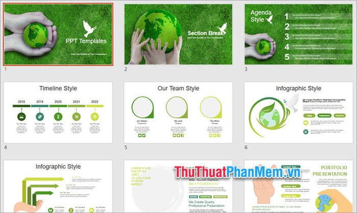 Mẫu PowerPoint bảo vệ môi trường với thiết kế ấn tượng và giàu tính thẩm mỹ, truyền tải thông điệp xanh