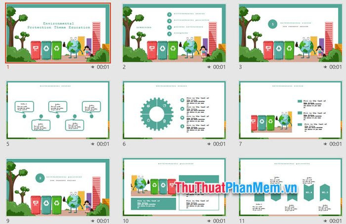 Mẫu PowerPoint chủ đề bảo vệ môi trường, tập trung vào giáo dục và nâng cao nhận thức