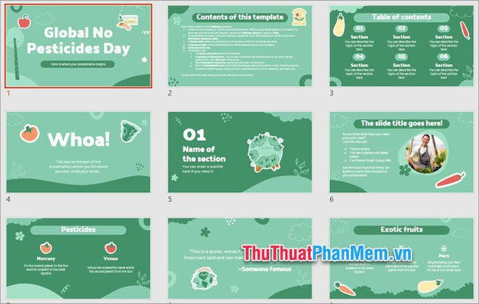Mẫu PowerPoint chủ đề bảo vệ môi trường, tập trung vào trồng rau sạch và nông nghiệp bền vững