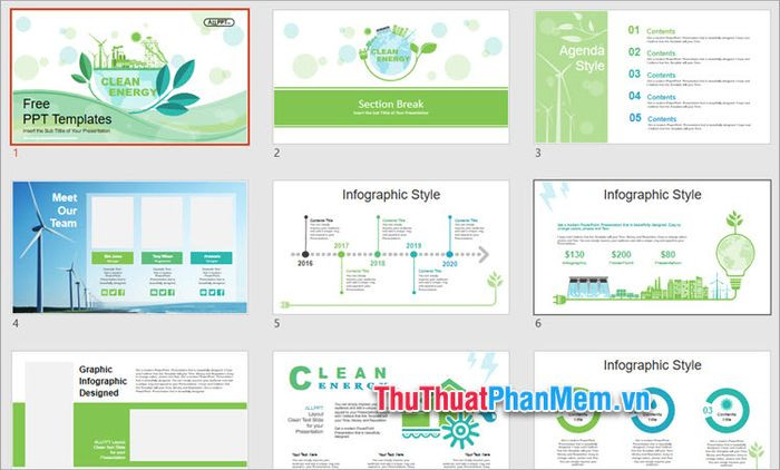 Mẫu PowerPoint chủ đề bảo vệ môi trường với trọng tâm là năng lượng sạch và phát triển bền vững