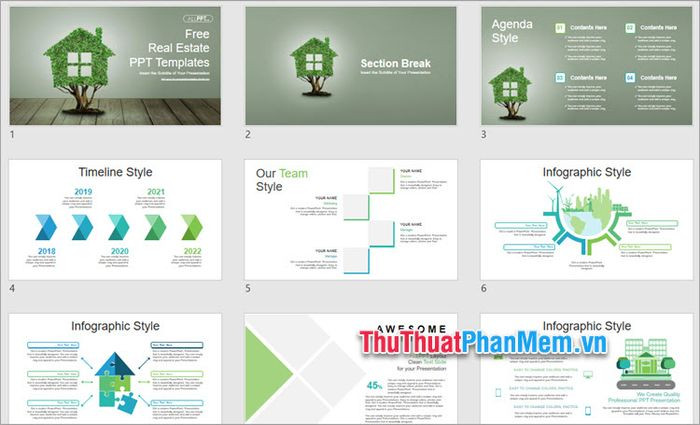 Mẫu PowerPoint chủ đề không gian xanh, truyền tải thông điệp về sự cân bằng sinh thái giữa con người và thiên nhiên