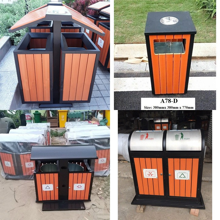 Mẫu thùng rác công cộng 2 ngăn ngoài trời, cảm hứng cho việc vẽ rác phân loại