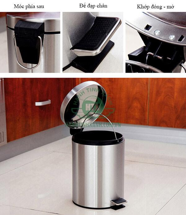 Mẫu thùng rác đẹp trong nhà bằng inox đạp chân cao cấp, thiết kế hiện đại và bền bỉ