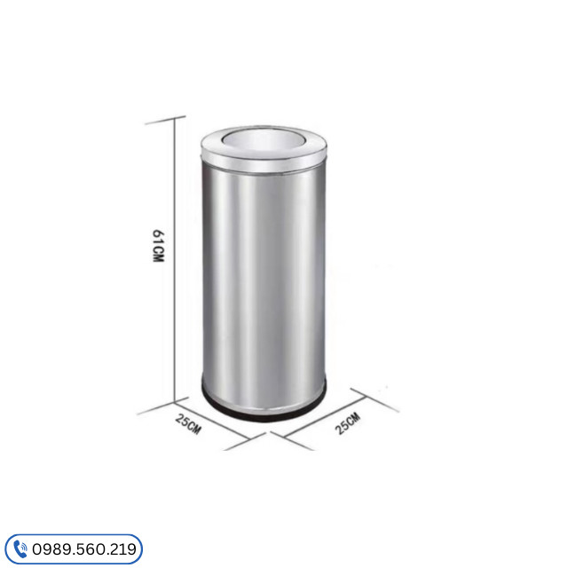 Mẫu thùng rác inox nắp lật tròn 25x61cm, lý tưởng cho văn phòng và gia đình
