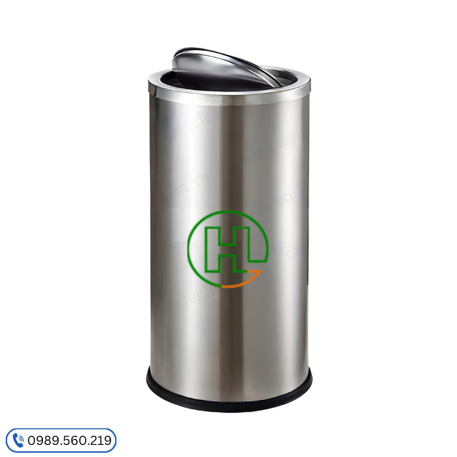 Mẫu thùng rác inox nắp lật tròn dung tích 60 lít, tiện dụng cho nhiều nơi