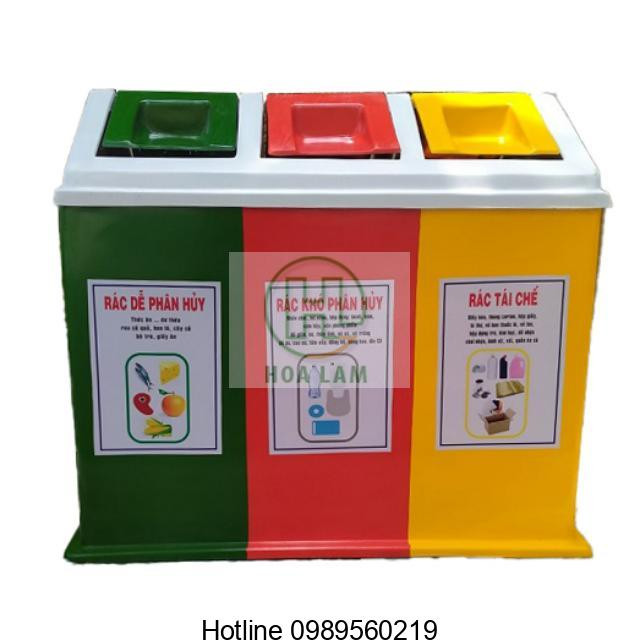 Mẫu thùng rác nhựa 3 ngăn bền đẹp, chịu được thời tiết khắc nghiệt, lý tưởng cho việc phân loại rác ngoài trời.