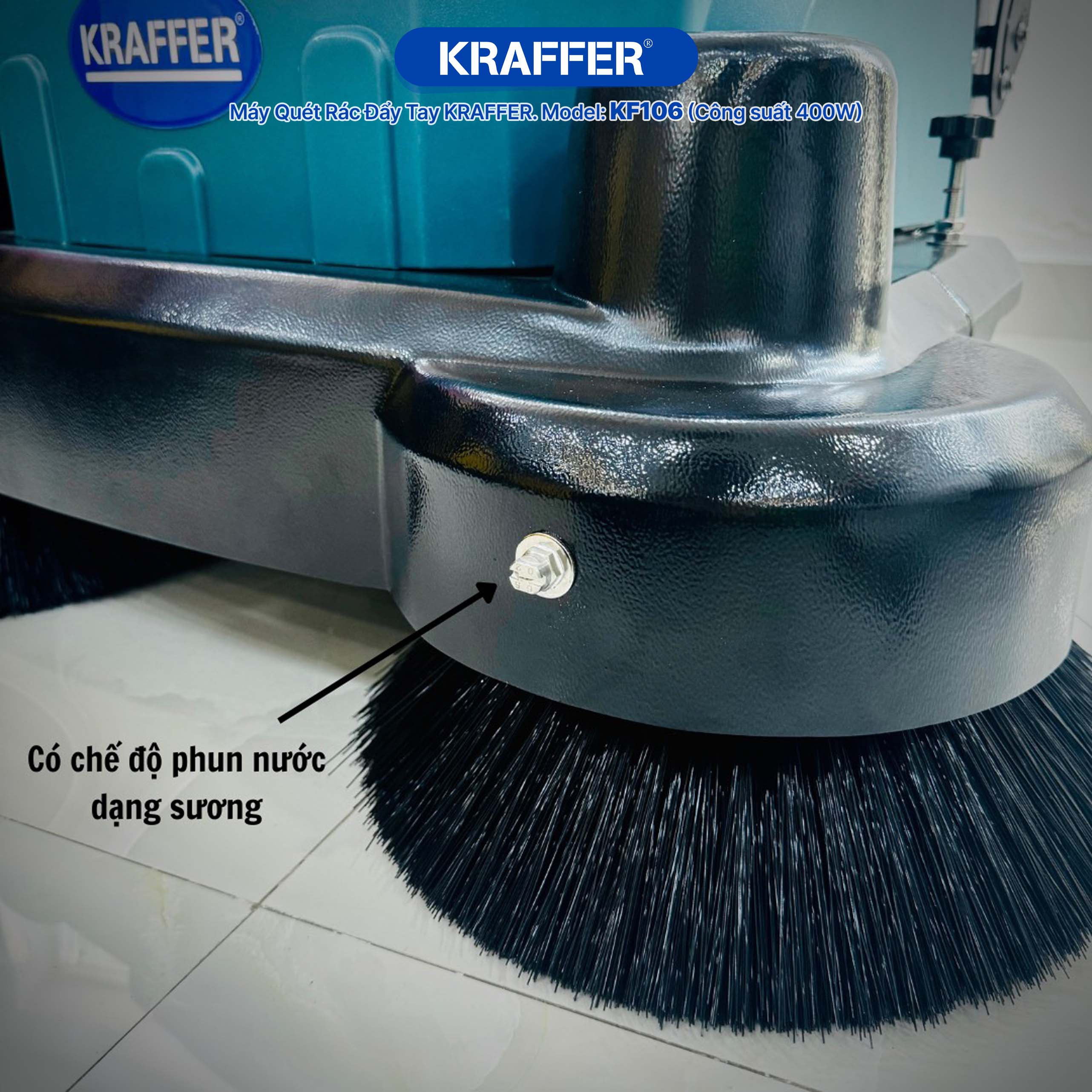 Máy quét rác đẩy tay Kraffer KF106 với thiết kế nhỏ gọn, dễ dàng điều khiển