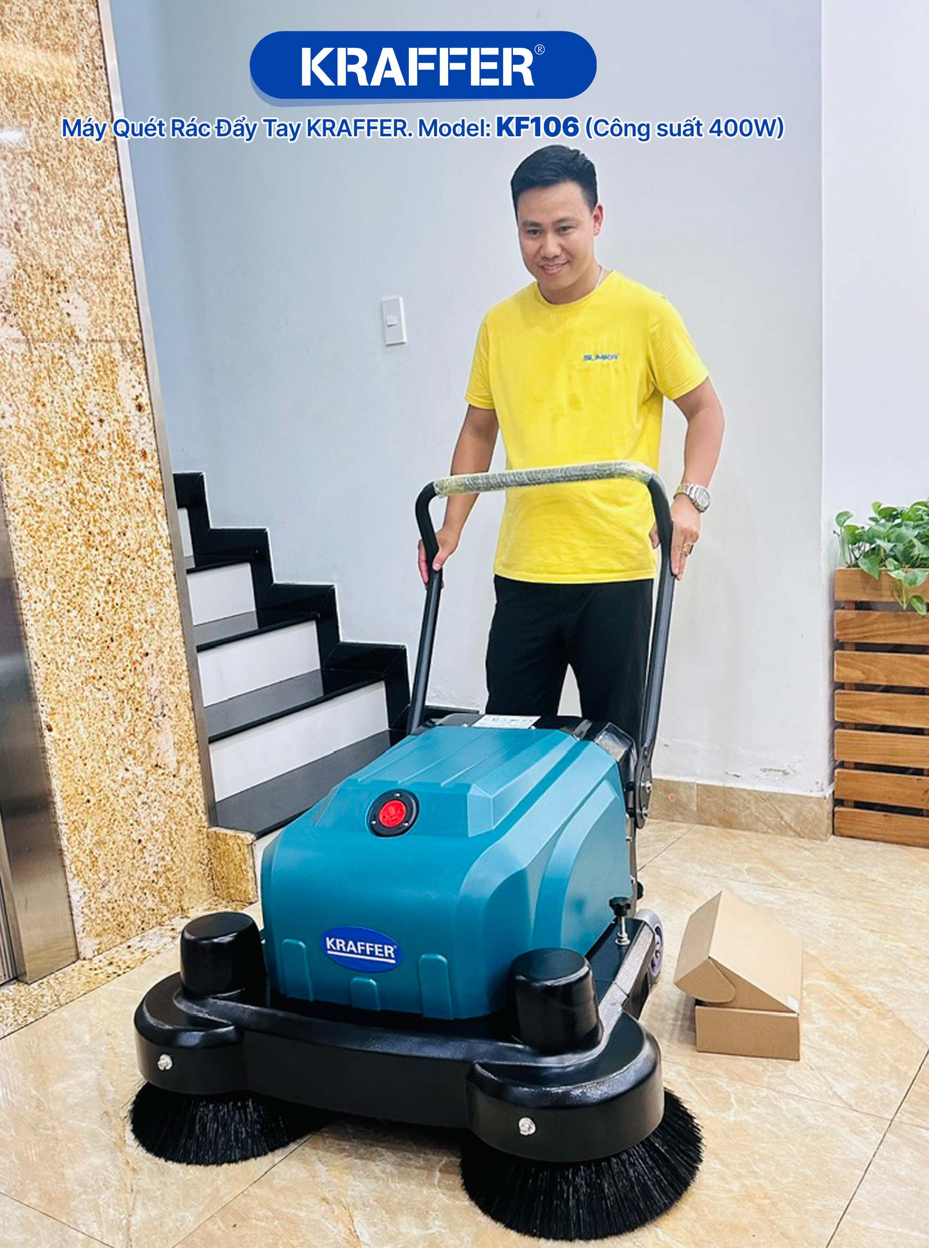 Máy quét rác Kraffer KF106 ứng dụng đa dạng tại công viên, trường học, nhà xưởng