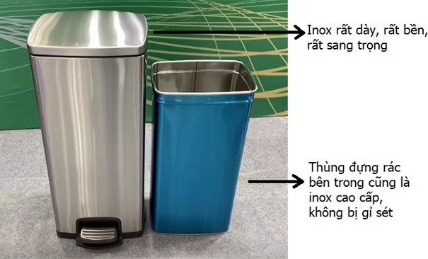 Nắp thùng rác inox 20 lít đóng chậm không gây tiếng ồn, tăng tuổi thọ sản phẩm