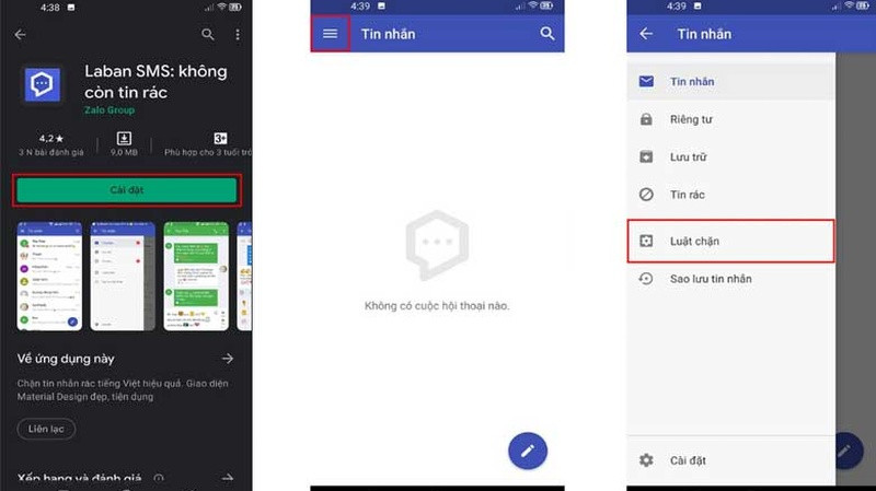Người dùng điện thoại Android cài đặt Laban SMS để chặn tin nhắn rác