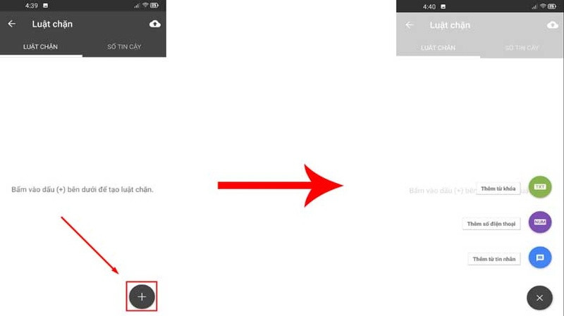 Người dùng điện thoại Android thêm từ khóa hoặc số điện thoại để chặn tin nhắn rác