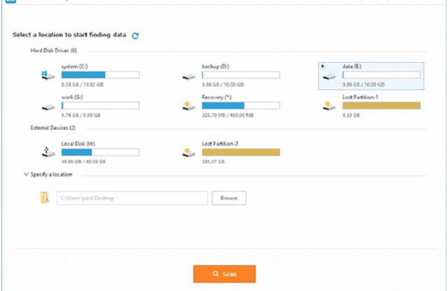 Nhấn Scan để tiến hành khôi phục file bị xóa