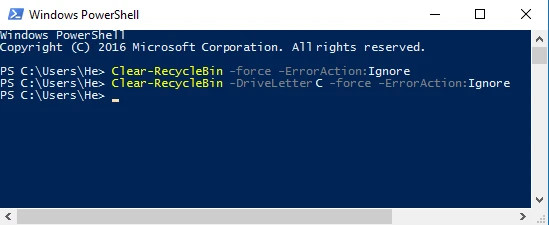 Nhập lệnh vào PowerShell để dọn sạch thùng rác