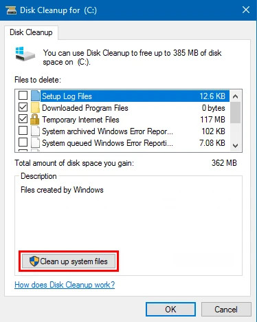 Nhấp vào Clean up system file để dọn dẹp sâu hơn