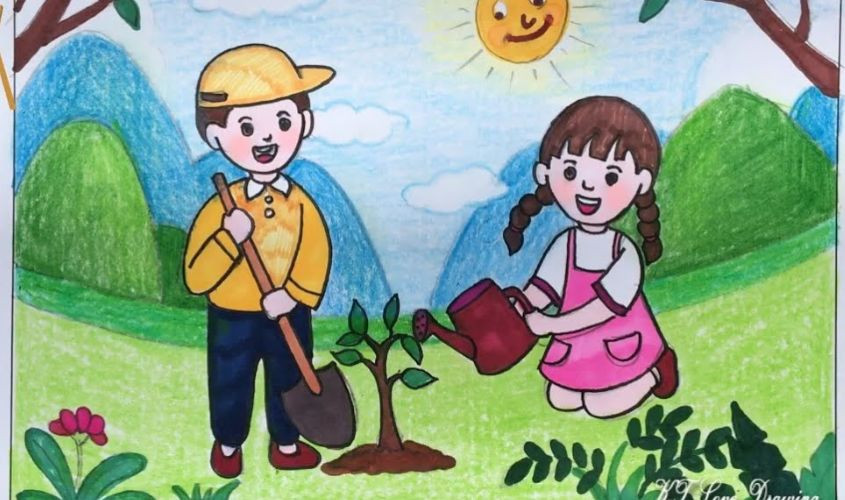 Nhiều cây xanh non mới được trồng, biểu tượng của sự sống và nỗ lực vẽ bảo vệ môi trường vì một tương lai xanh tươi