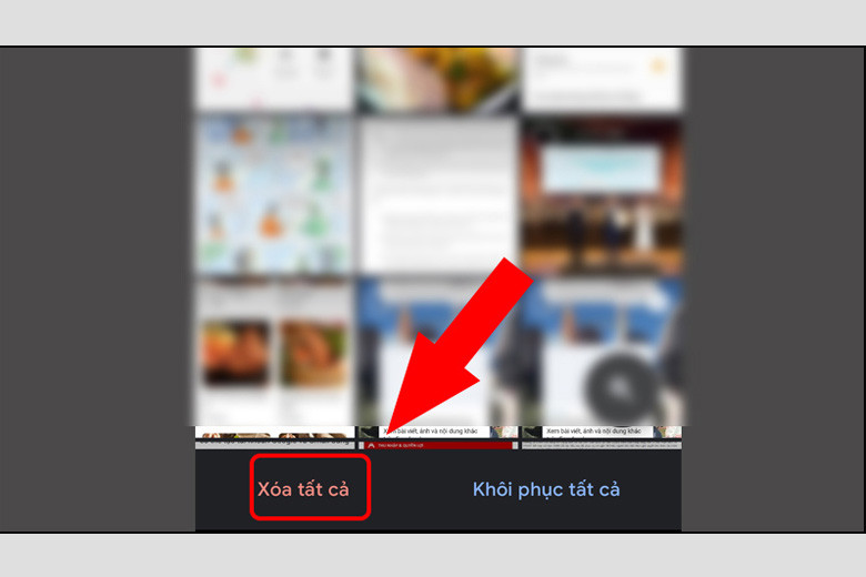 Nút "Xóa tất cả" trong Google Photos, cho phép xóa đồng loạt các mục đã chọn trong thùng rác để dọn rác điện thoại