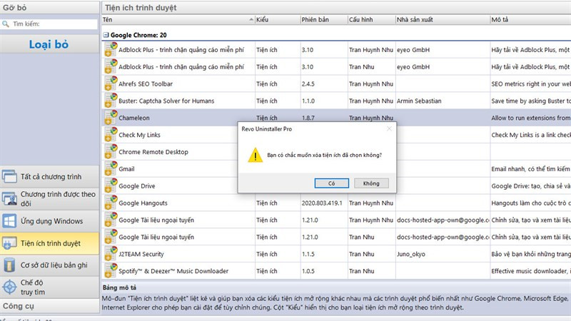 Quản lý các tiện ích mở rộng trình duyệt bằng Revo Uninstaller