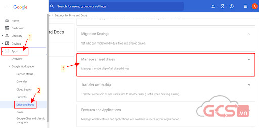 Quy trình khôi phục dữ liệu Shared Drive, bắt đầu từ ứng dụng Google Workspace Drive và Docs