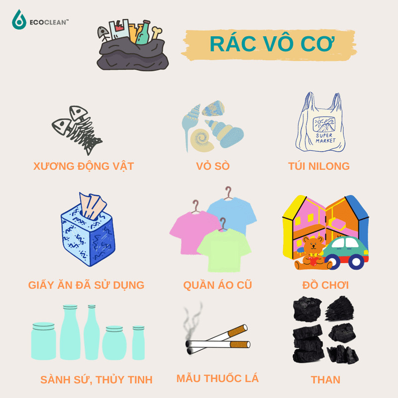 Rác thải vô cơ như túi nilon, chai lọ, sành sứ cần được xử lý đúng cách