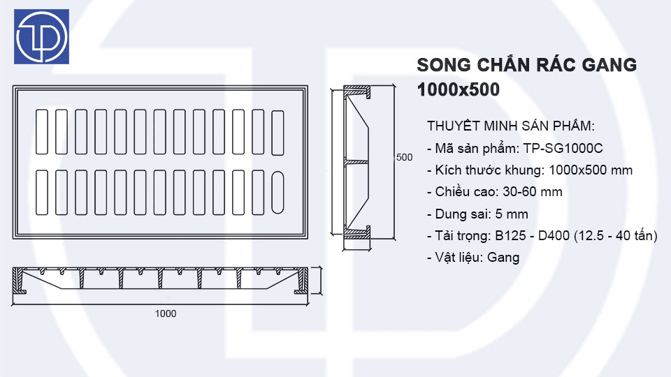 Sơ đồ cấu tạo và kích thước song chắn rác gang theo tiêu chuẩn