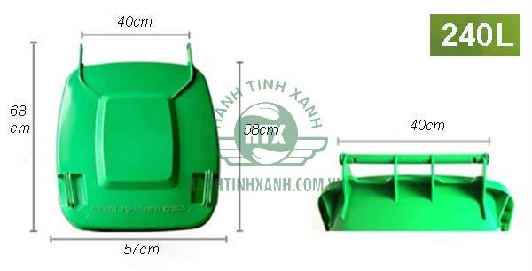 Sơ đồ kích thước tiêu chuẩn của nắp thùng rác 240L, tối ưu cho phân loại rác