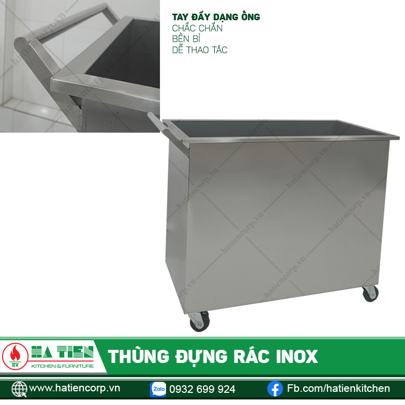 Tay đẩy thùng đựng rác lớn inox dễ cầm nắm