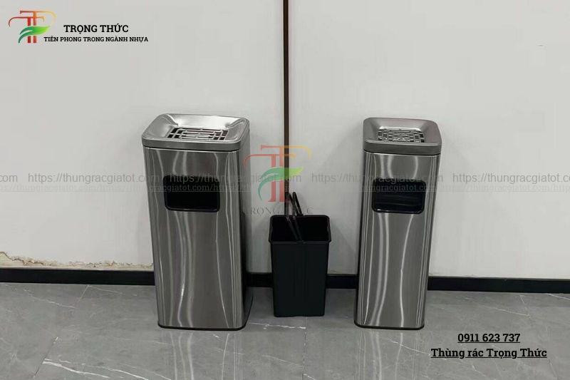 Thiết kế thùng rác inox gạt tàn hình chữ nhật sang trọng cho khu vực công cộng ở Đà Nẵng