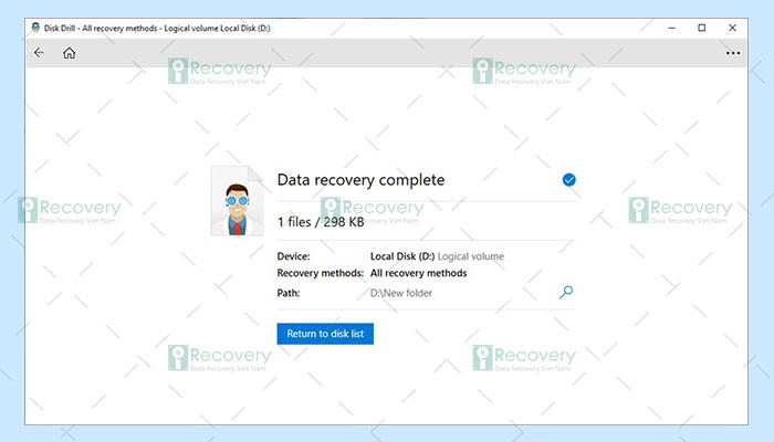 Thông báo file đã được phục hồi hoàn tất, bạn có thể kiểm tra lại
