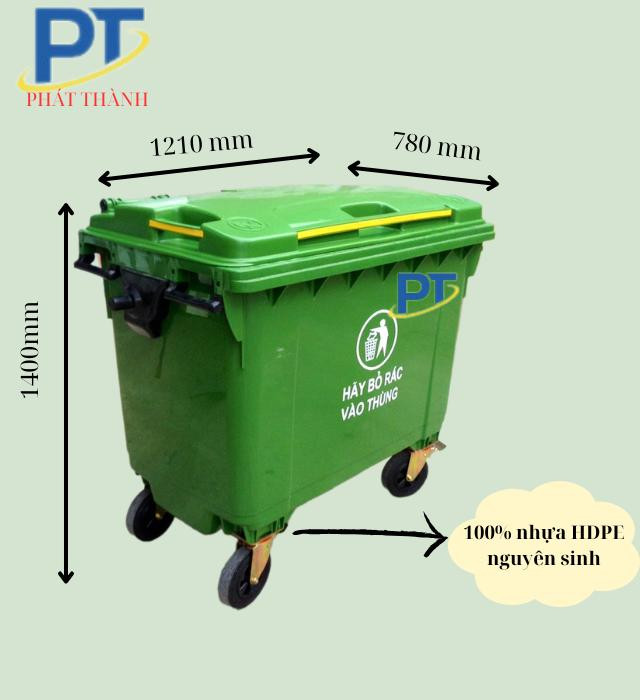 Thông số kỹ thuật thùng rác nhựa 660 lít màu xanh HDPE