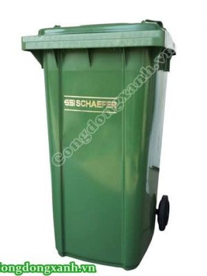 Thùng đựng rác HDPE 240 lít màu xanh với bánh xe, nắp đậy kín đáo
