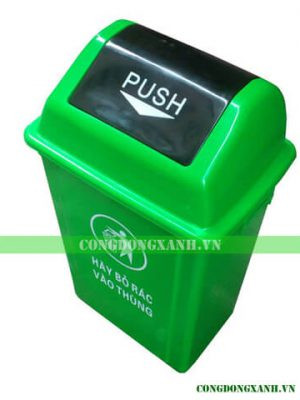 Thùng đựng rác HDPE 60 lít màu xanh với nắp đẩy