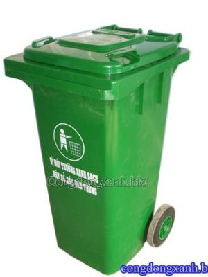 Thùng đựng rác nhựa HDPE 120 lít màu xanh có bánh xe và nắp đậy