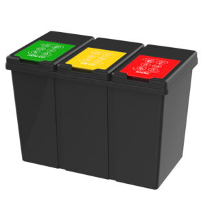 Thùng rác 180l nắp lật 3 ngăn màu đen
